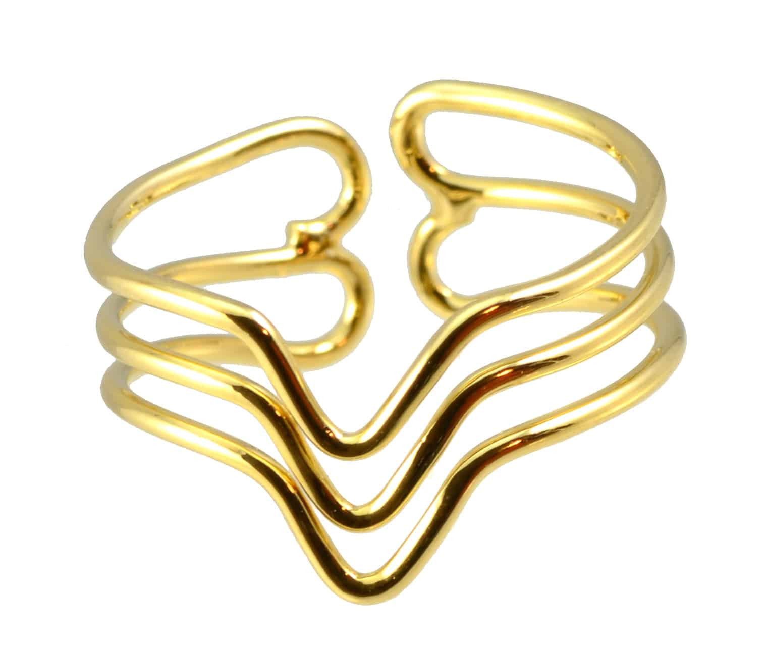 Enreverie Triple Chevron Gold Plated Adjustable Ring