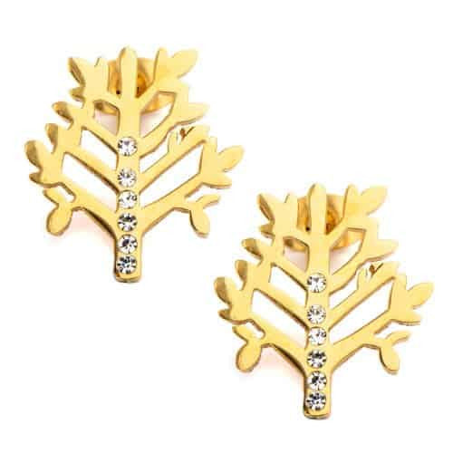 INOX Women's Stainless Steel IP Gold Tone Tree Stud Earrings with CZs
