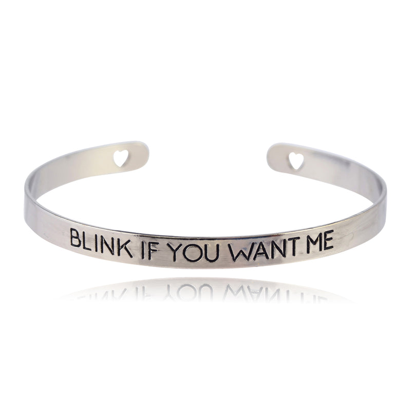 In Your Dreams "Blink if You Want Me" Bangle Bracelet, Silvertone Cuff Bracelet