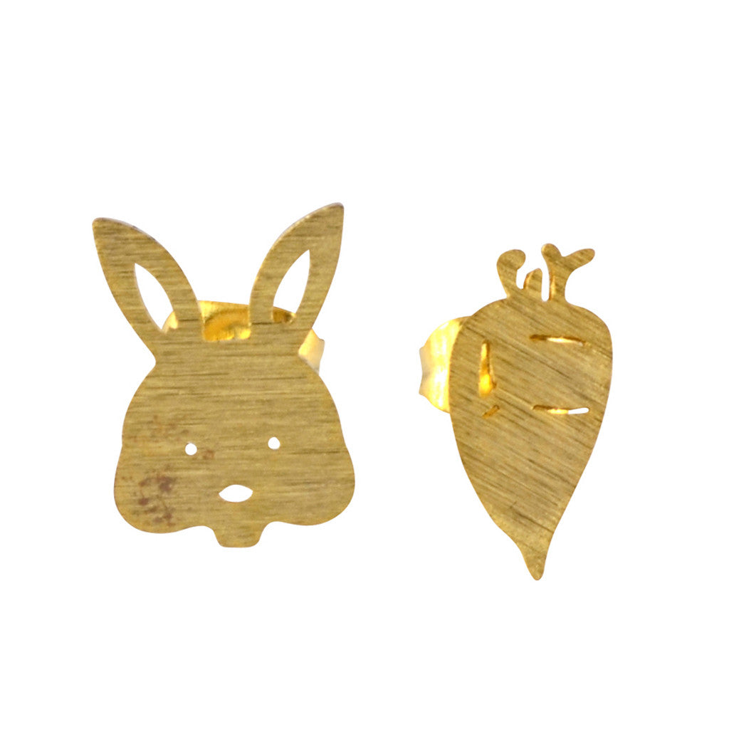 In Your Dreams Bunny and Carrot Mismatched Earrings, Dainty Farm Animal Studs