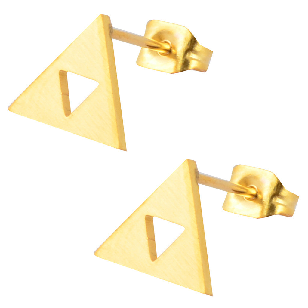 In Your Dreams Full Triangle Stack Earrings, Dainty Gold Plated Studs