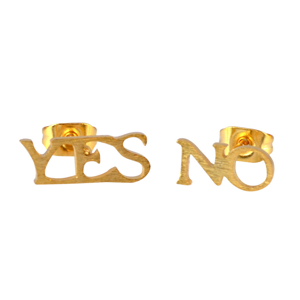 In Your Dreams Yes and No Mismatched Earrings, Dainty Gold Plated Studs
