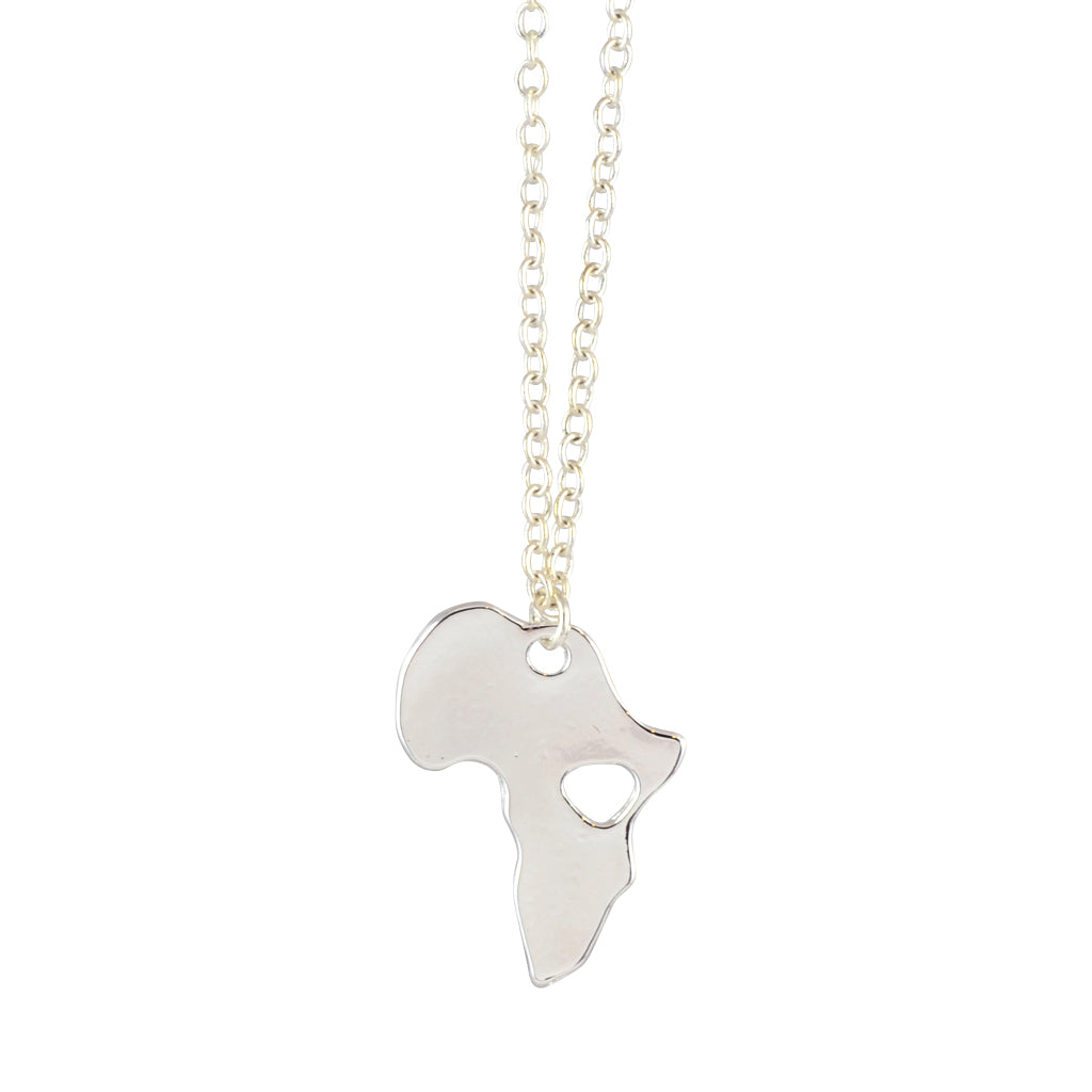 In Your Dreams Africa Heart Necklace, Dainty Silver Plated Continent Pendant