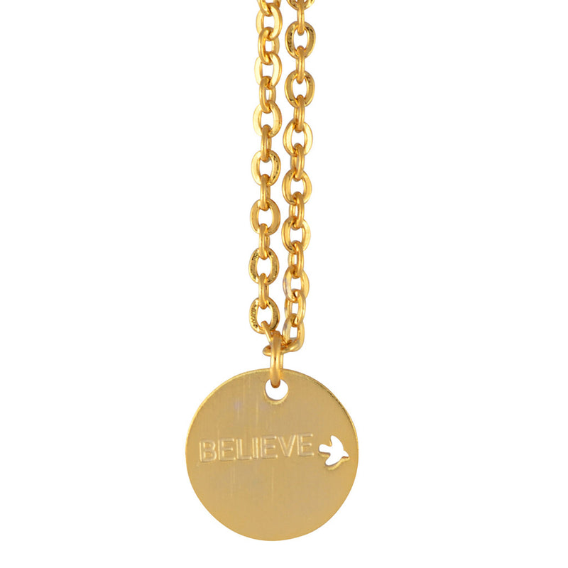 In Your Dreams BELIEVE Necklace, Dainty Round Pendant with Flying Bird