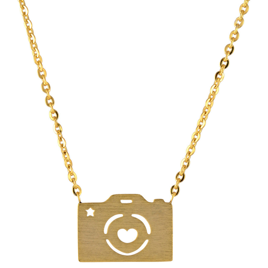 In Your Dreams Camera Necklace, Dainty Pendant with Heart