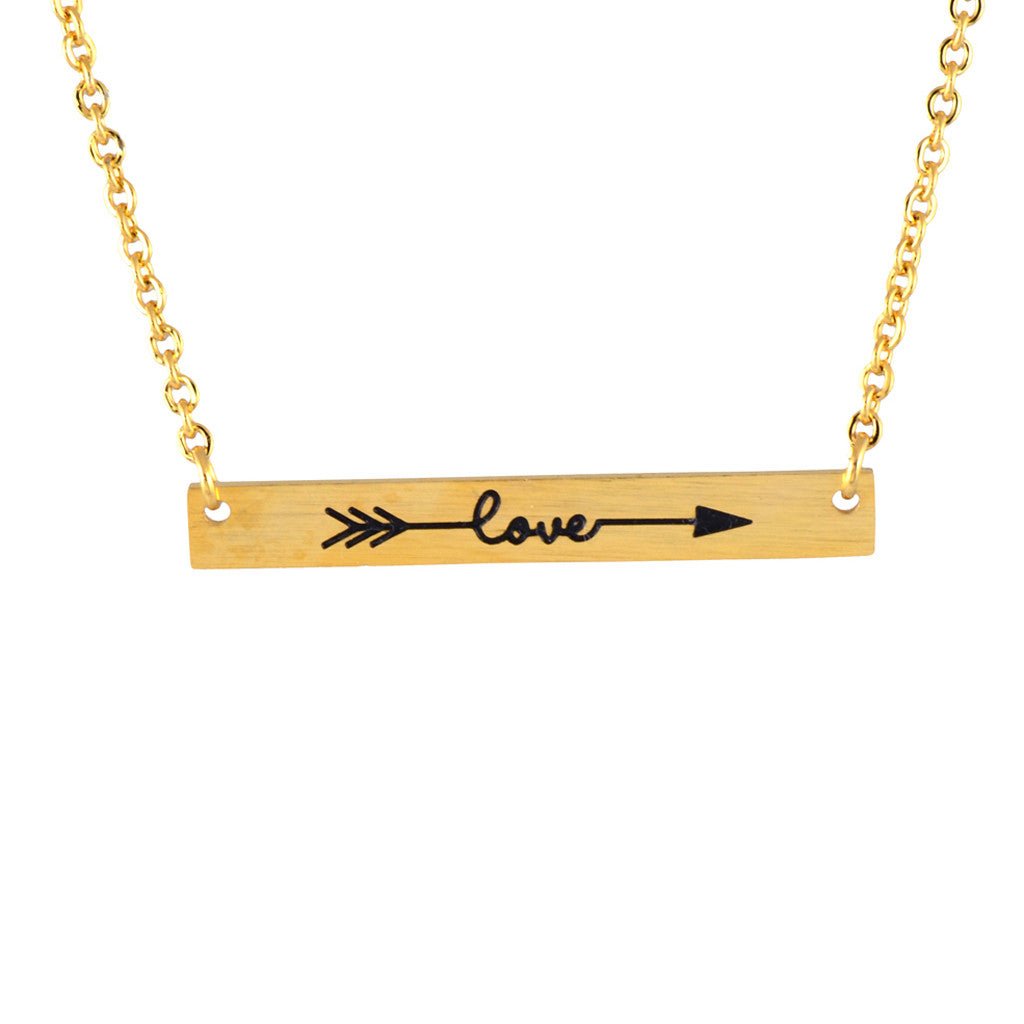 In Your Dreams LOVE Necklace, Dainty Bar Pendant with Arrow