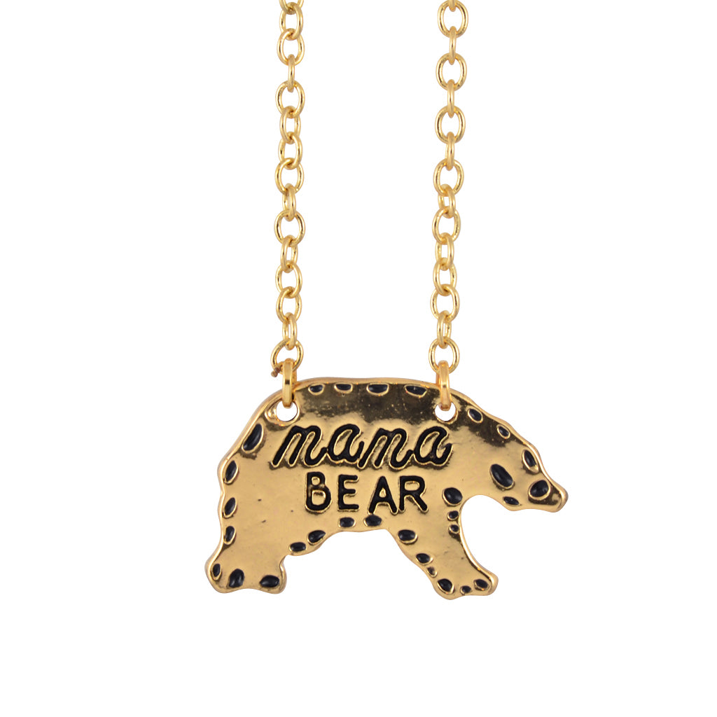In Your Dreams Mama Bear Hammered Necklace, Dainty Gold Plated Pendant