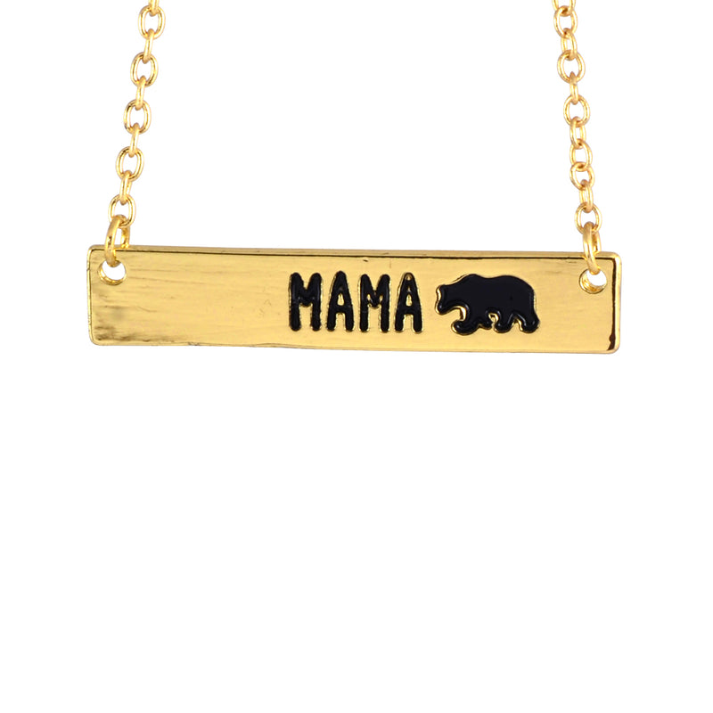 In Your Dreams Mama Bear Bar Necklace, Dainty Gold Plated Pendant
