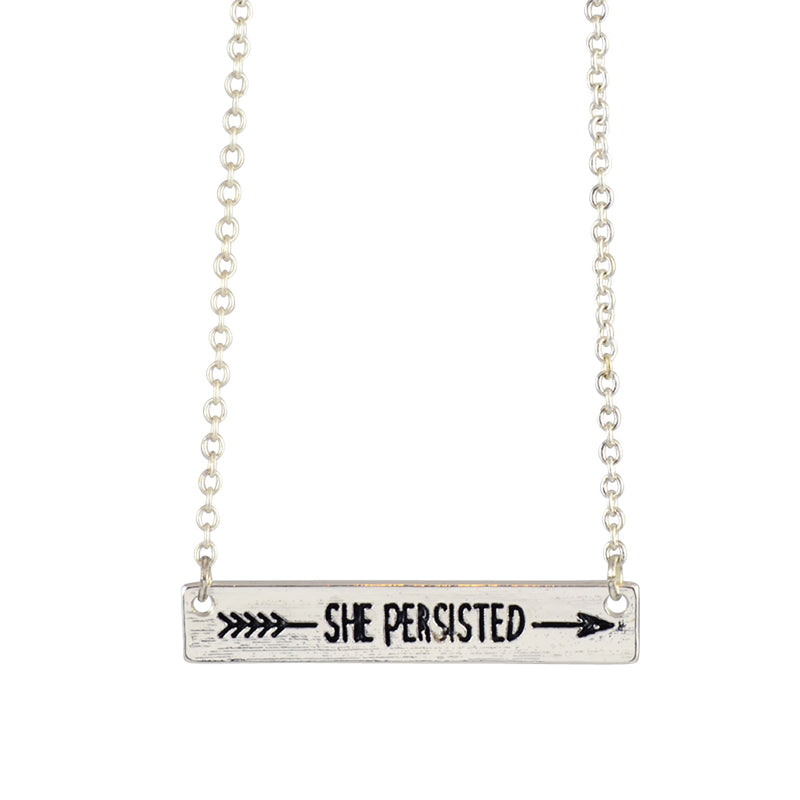 In Your Dreams She Persisted Bar Necklace, Dainty Silver Plated Pendant