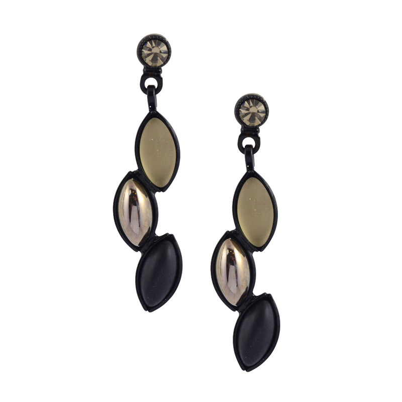 Kristina Collection Leaf Stack Stud Earrings, Black and Reflective Czech Glass on Black Memory Wire