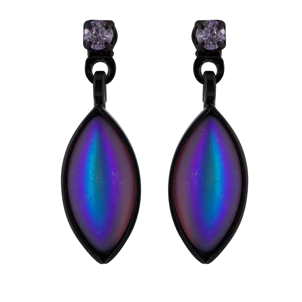 Kristina Collection Leaf Drop Stud Earrings, Purple Czech Glass on Black Memory Wire