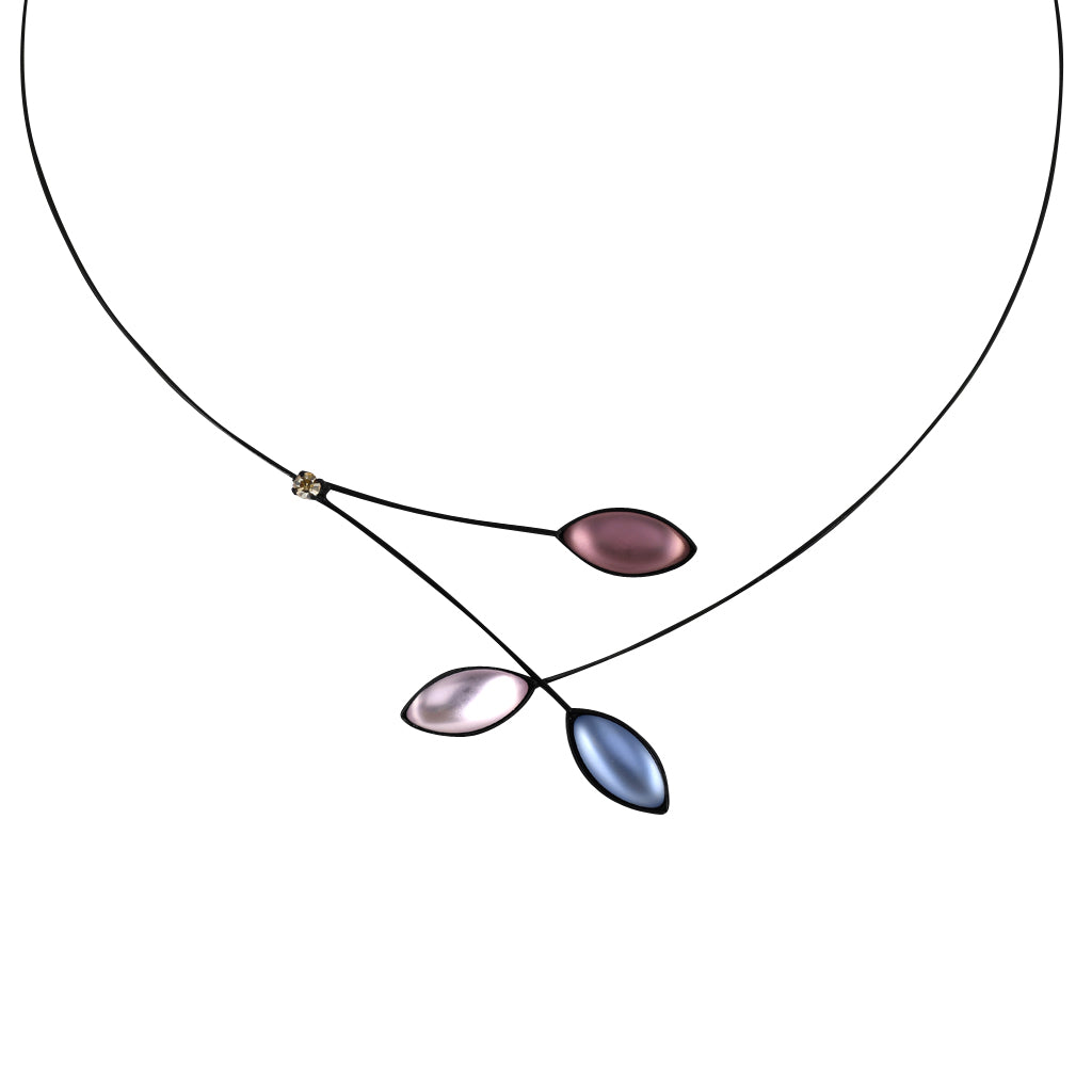 Kristina Collection Leaves and Branches Choker Necklace, Purple Czech Glass on Black Memory Wire