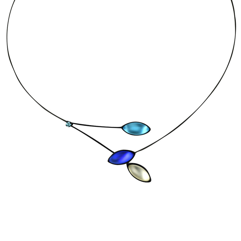 Kristina Collection Leaves and Branches Choker Necklace, Blue Czech Glass on Black Memory Wire