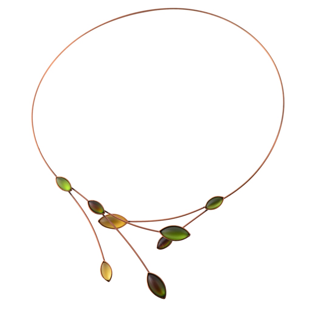 Kristina Collection Leaves and Branches Choker Necklace, Green Czech Glass on Bronze Memory Wire