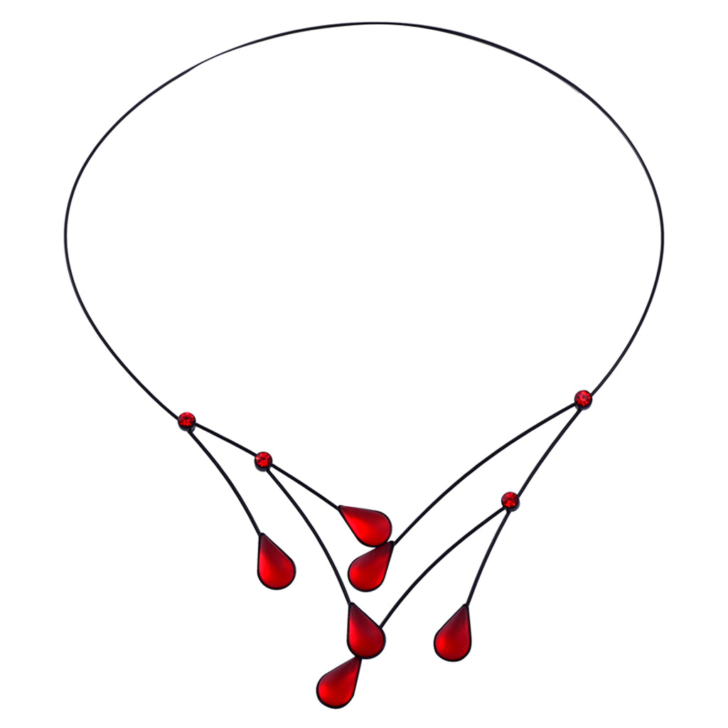 Kristina Collection Water Drops Choker Necklace, Red Czech Glass on Black Memory Wire