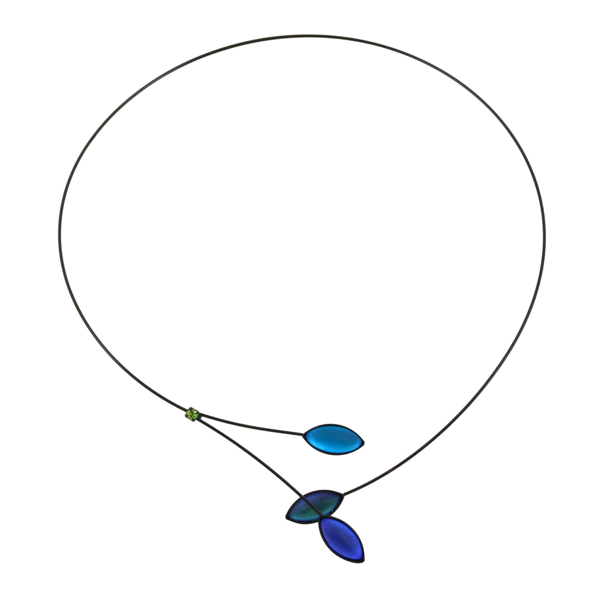 Kristina Collection Leaves and Branches Choker Necklace, Blue and Teal Czech Glass on Black Memory Wire
