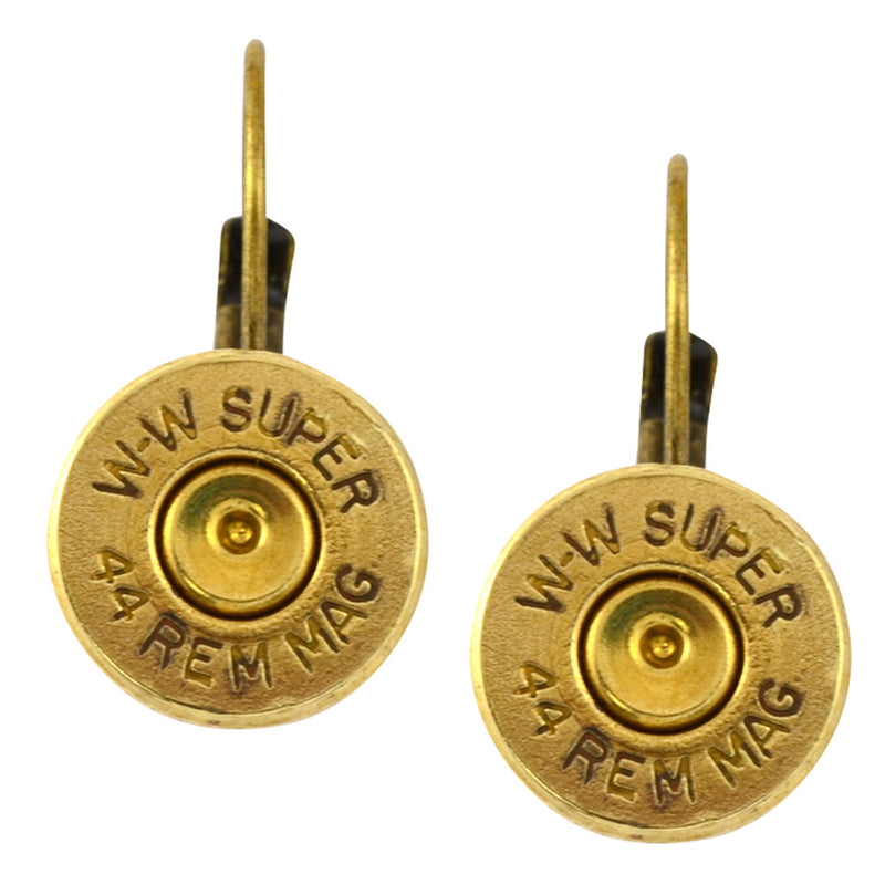 Little Black Gun 44 Mag Bullet Shell Leverback Earrings, Thin