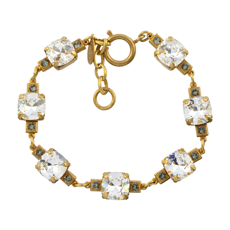 La Vie Parisienne Rounded Square Cluster Tennis Bracelet, Catherine Popesco Gold Plated, Clear 8"