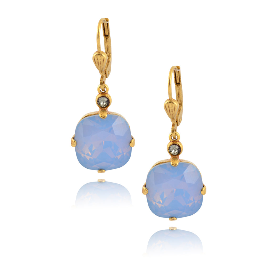 La Vie Parisienne Gold Plated Round Dangle Earrings with crystal, By Catherine Popesco, Air Blue Opal