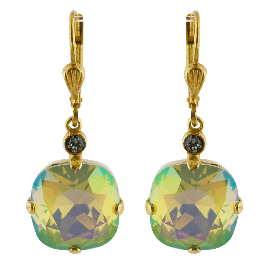 La Vie Parisienne Gold Plated Rounded Square Crystal Dangle Earrings