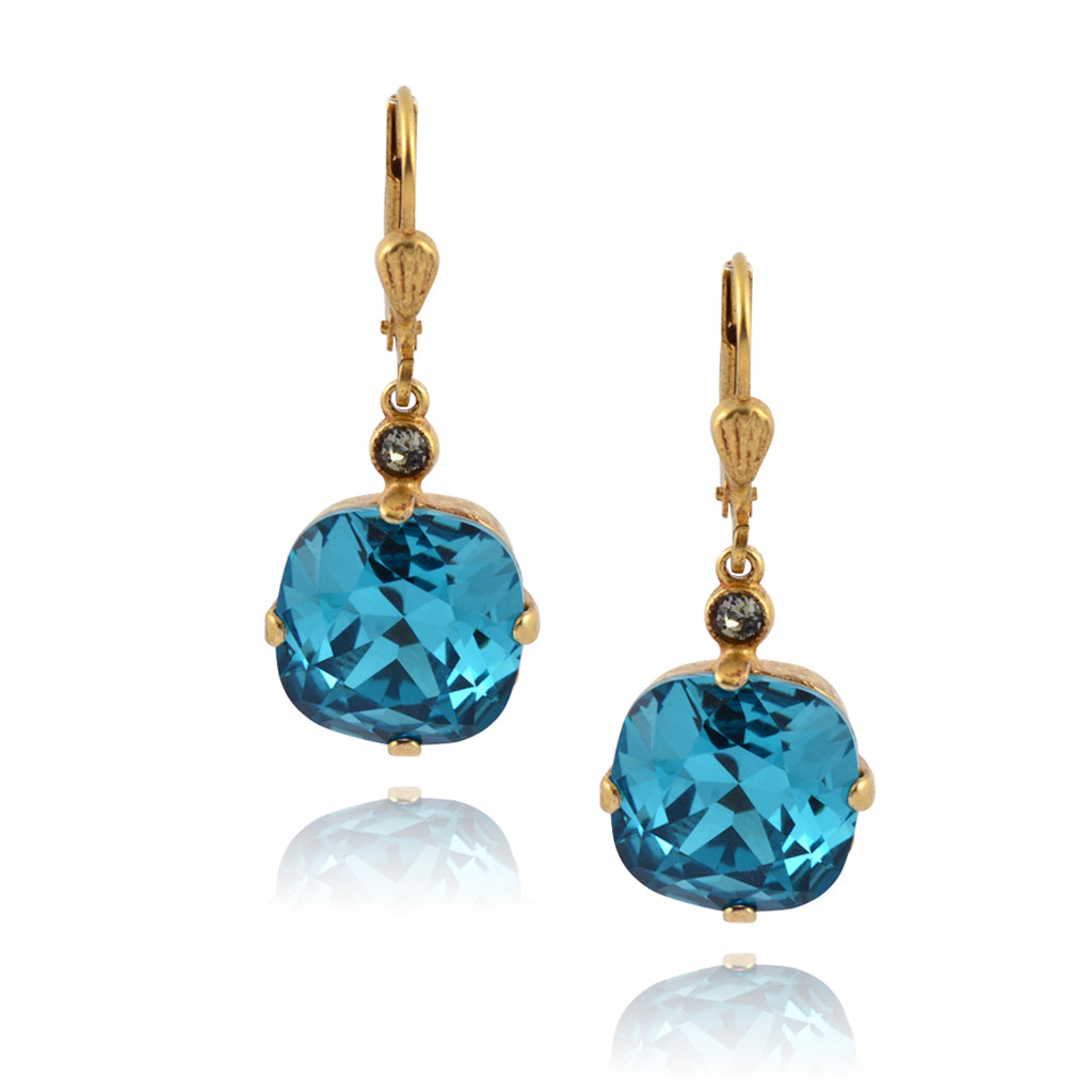 La Vie Parisienne Gold Plated Round Dangle Earrings with crystal, By Catherine Popesco, Teal