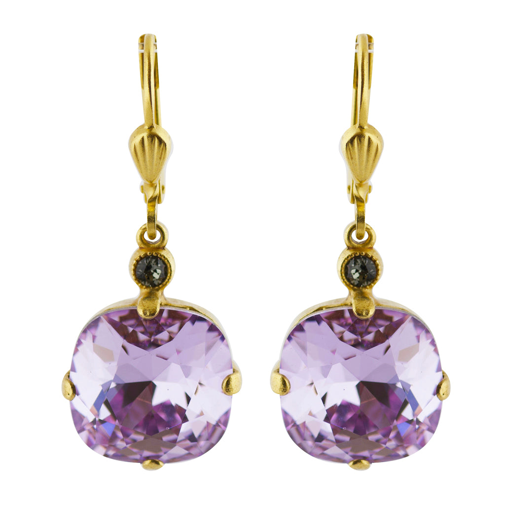 La Vie Parisienne Gold Plated Rounded Square Crystal Dangle Earrings