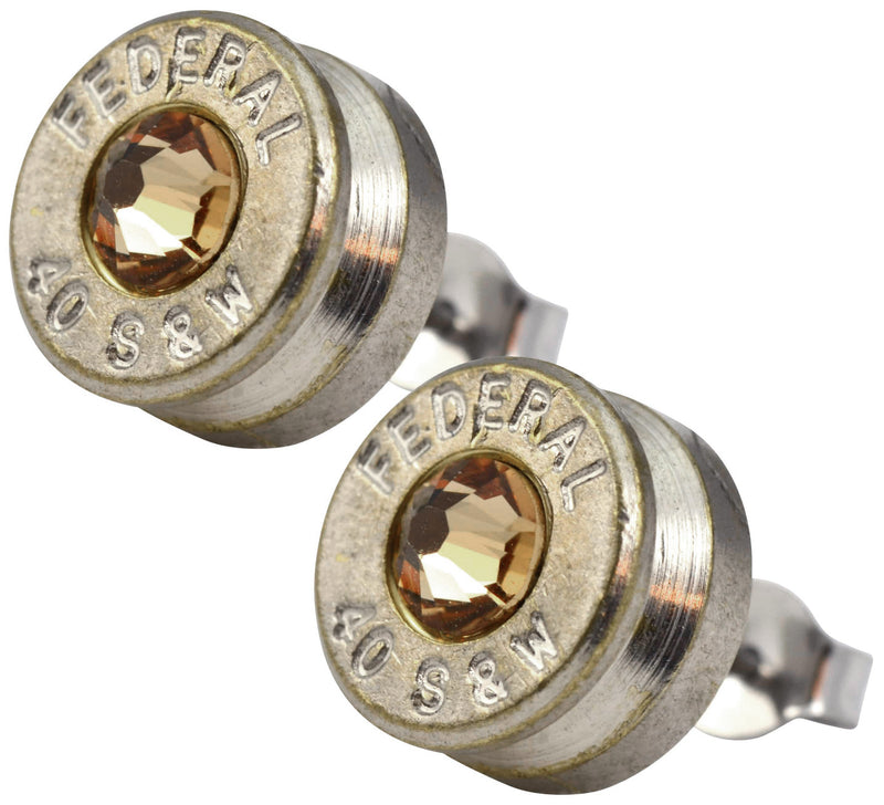 Little Black Gun Nickel Plated 40 S&W Bullet Shell crystal Stud Earrings
