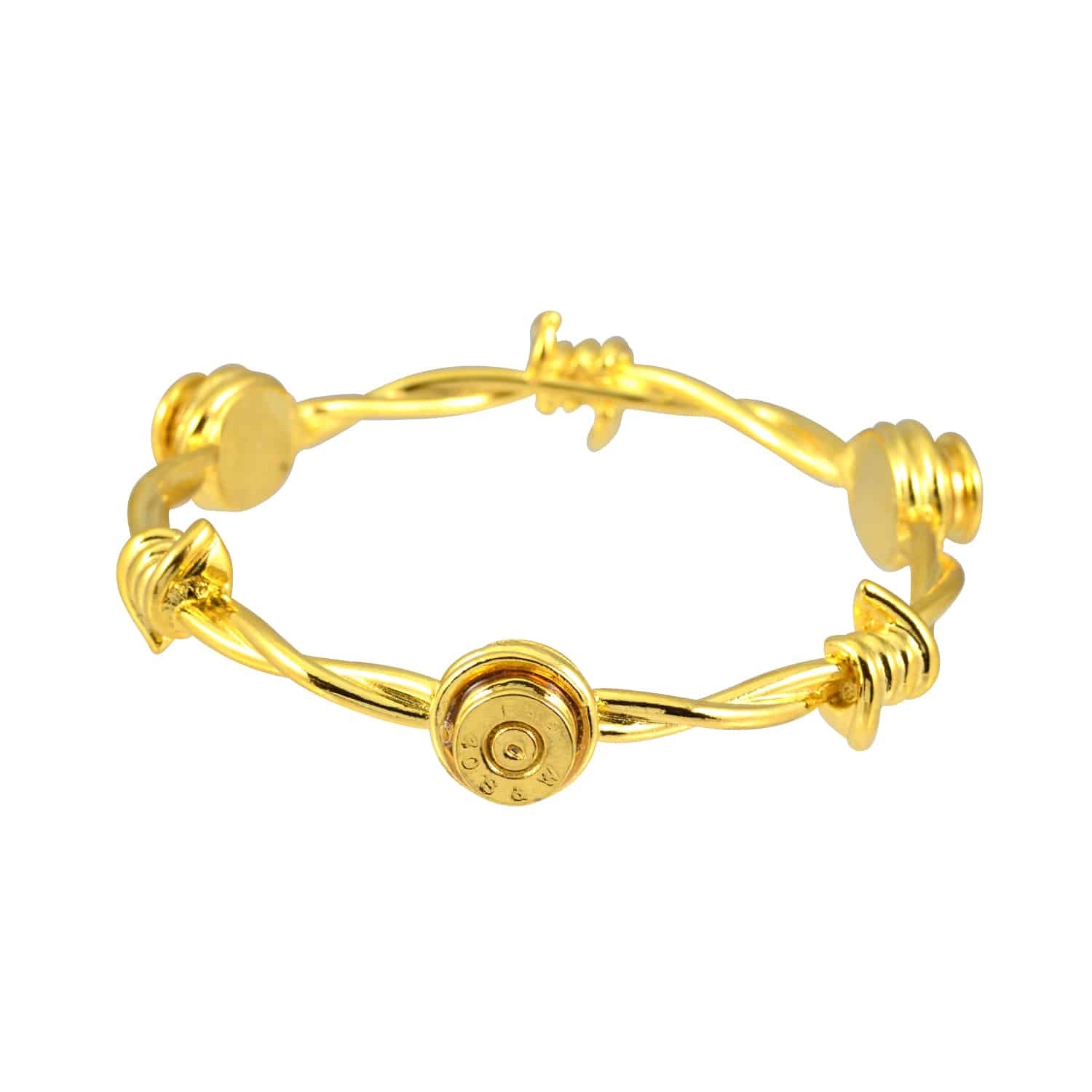 Lizzy Js Barbed Wire Bullet Shell Cuff Bracelet, Gold Plated Round
