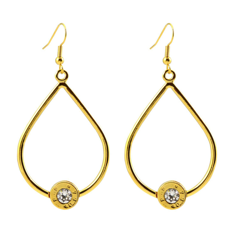 Lizzy Js Gold Plated Bullet Shell Teardrop Dangle Earrings with crystal