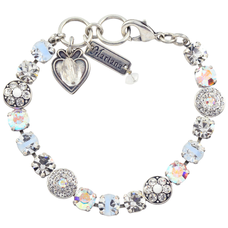 Mariana Jewelry On A Clear Day Silver Plated crystal Round Jewel Tennis Bracelet with Heart Pendant, 8