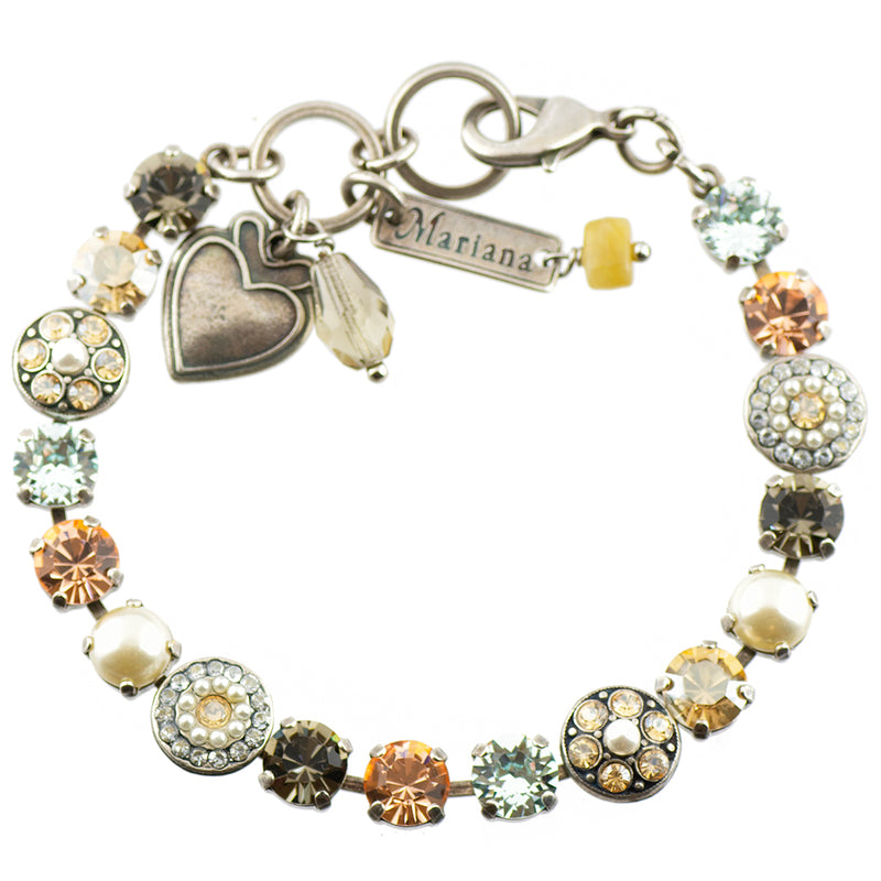 Mariana Jewelry Earl Grey Silver Plated Crystal Tennis Bracelet with Heart Pendant, 8", Tea Time Collection