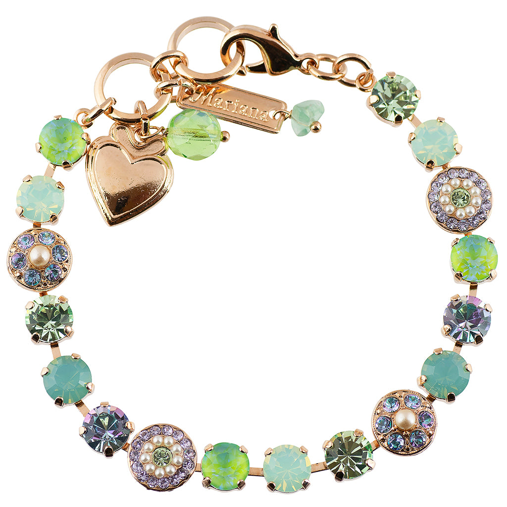 Mariana Jewelry "Mint Chip" Rose Gold Plated Crystal Tennis Bracelet with Heart Pendant, 8"
