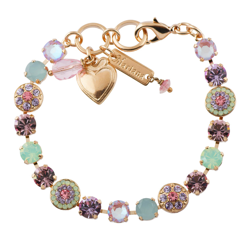 Mariana "Lavender" Rose Gold Plated Crystal Round Jewel Tennis Bracelet with Heart Pendant, 8"