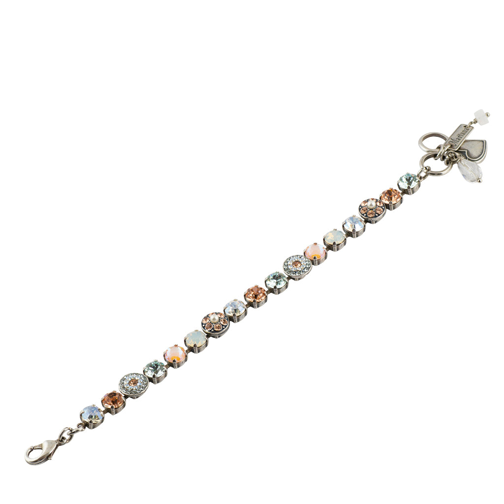 Mariana "Sweet Pea" Silver Plated Crystal Round Jewel Tennis Bracelet with Heart Pendant, 8"