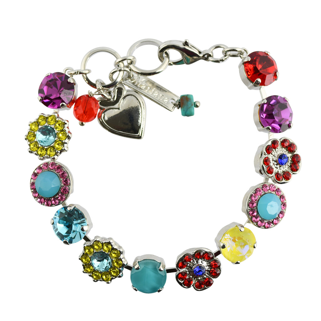 Mariana "Pretty Woman" Rhodium Plated Crystal Tennis Bracelet with Heart Pendant, 8"