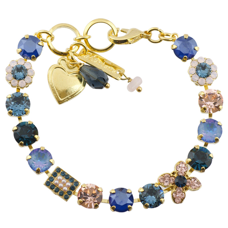 Mariana "Blue Morpho" Gold Plated Crystal Fairy Wings Tennis Bracelet with Heart