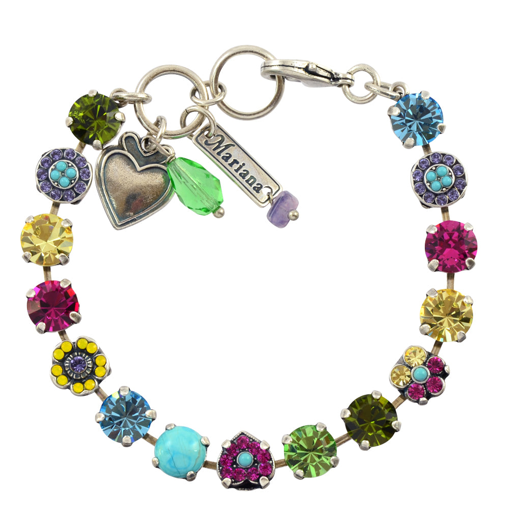 Mariana Jewelry "Cuba" Silver Plated Heart and Flower Bracelet
