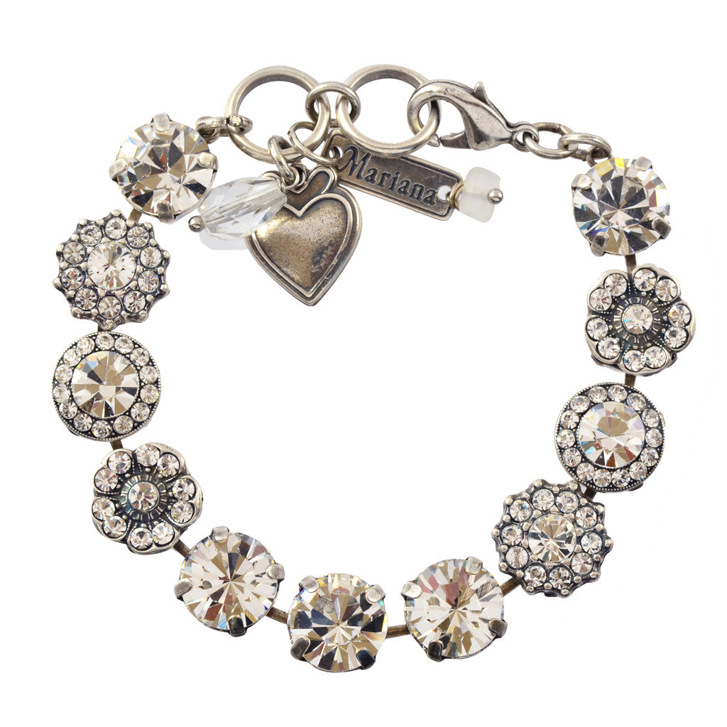 Mariana Jewelry On A Clear Day Silver Plated Flower crystal Tennis Bracelet , 8"