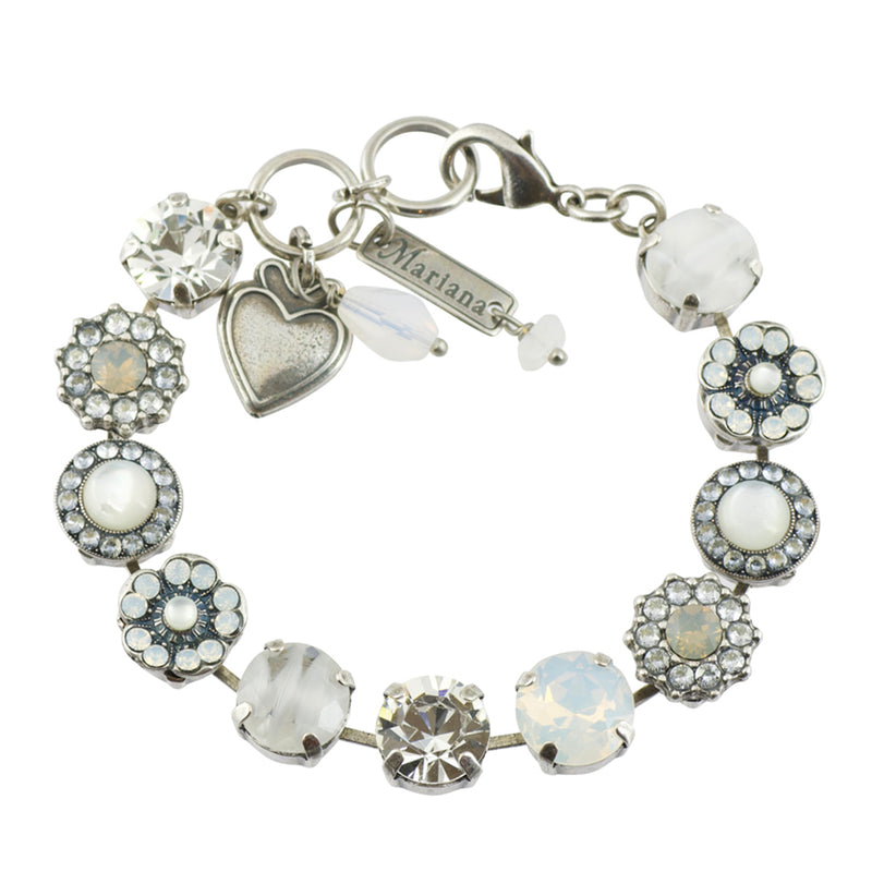 Mariana Silk Silver Plated Flower Crystal Tennis Bracelet , 8"