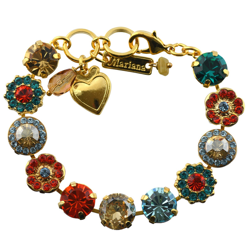 Mariana Jewelry Tinsel Gold Plated Flower Crystal Tennis Bracelet , 8"