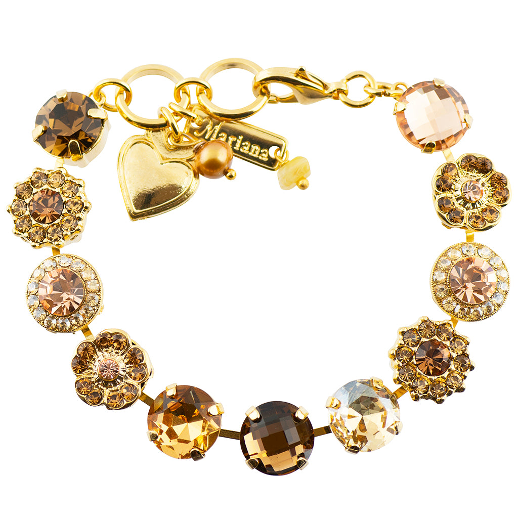 Mariana Jewelry Chai Gold Plated Crystal Large Gem Tennis Bracelet with Heart, 8", Tea Time Collection