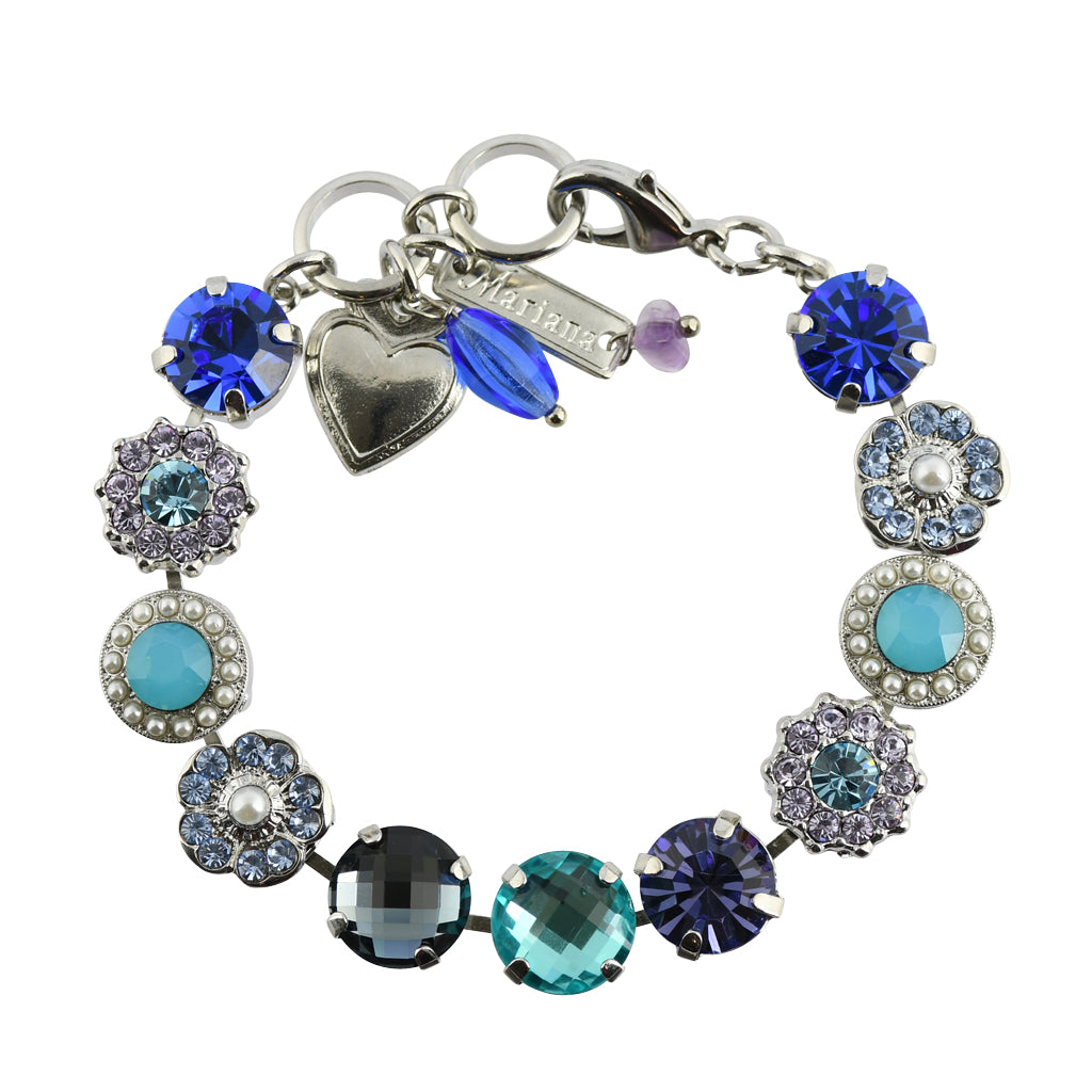Mariana "Electric Blue" Rhodium Plated Crystal Large Gem Tennis Bracelet, 8"