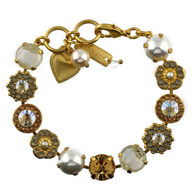 Mariana Jewelry Champagne and Caviar Bracelet, Gold Plated with crystal, Nature Collection MAR-B-4084 3911 YG