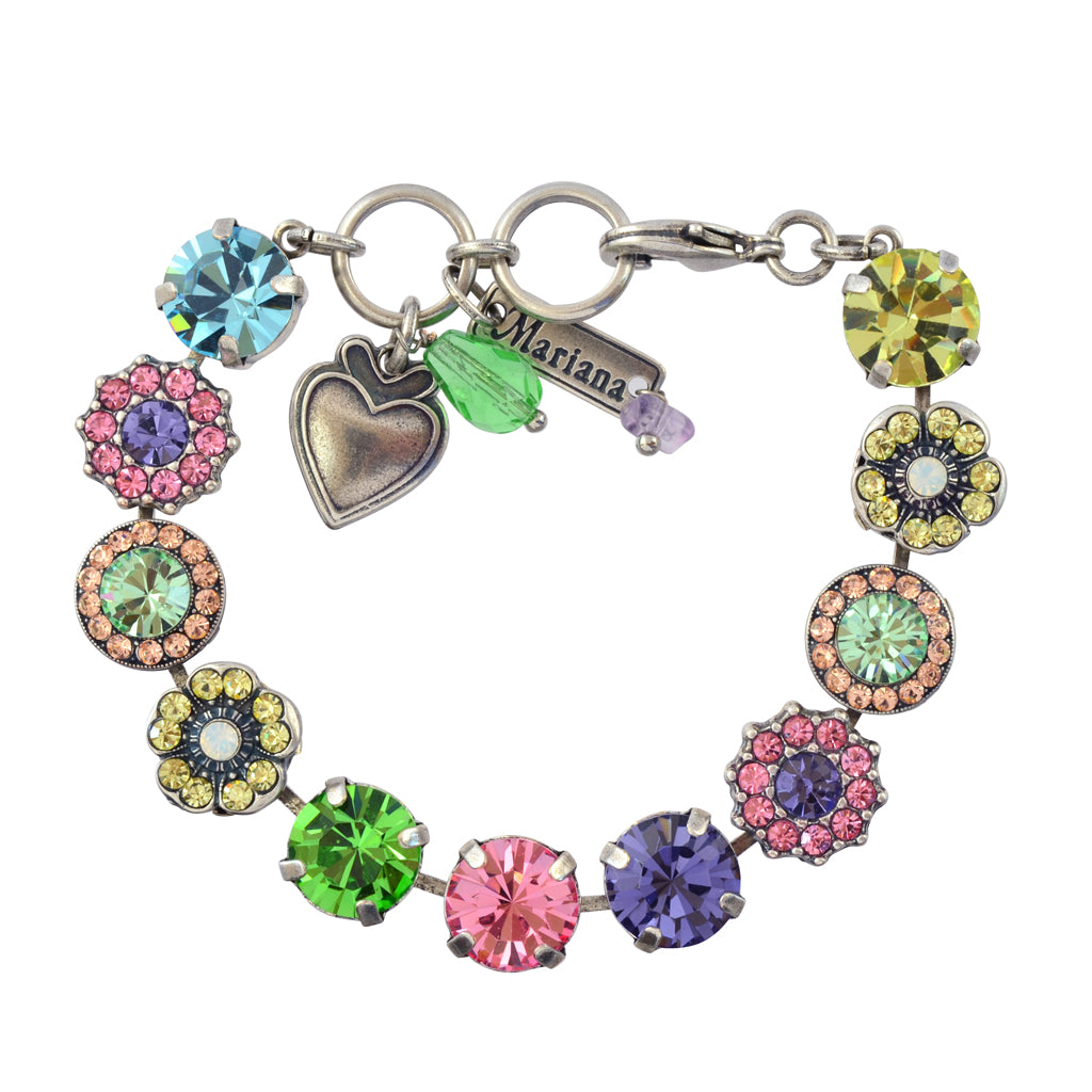 Mariana Jewelry Flower Power Silver Plated Flower Crystal Tennis Bracelet, 8" 4084 803 SP