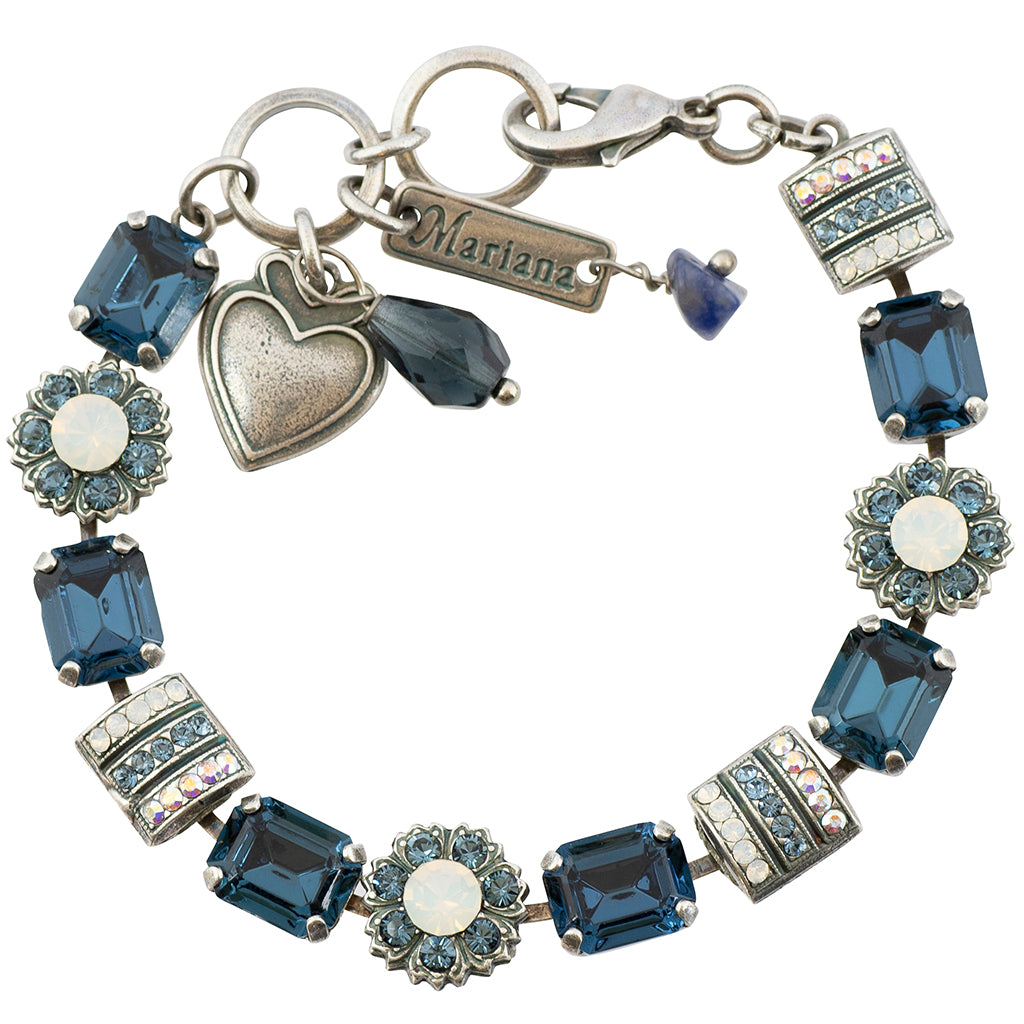 Mariana Mood Indigo Silver Plated Crystal Rectangle Tennis Bracelet