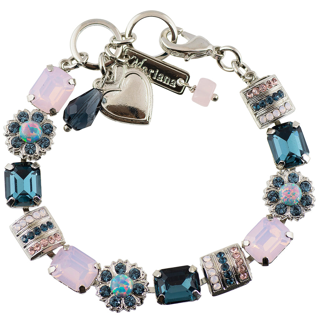Mariana Jewelry Blue Morpho Rhodium Plated Crystal Rectangle Tennis Bracelet