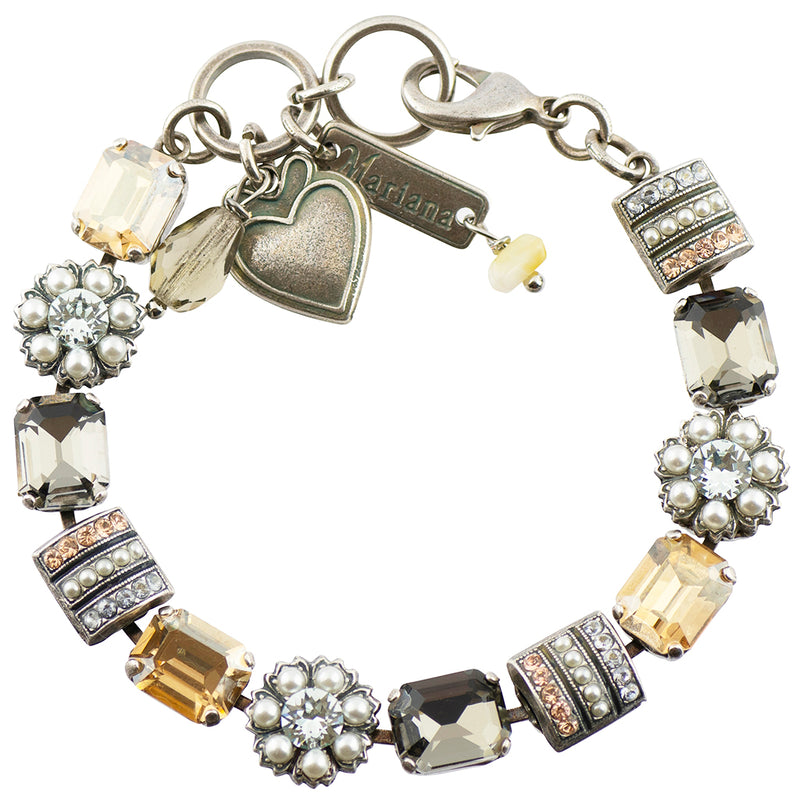 Mariana Jewelry Earl Grey Silver Plated Flower Crystal Tennis Bracelet, 8", Tea Time Collection