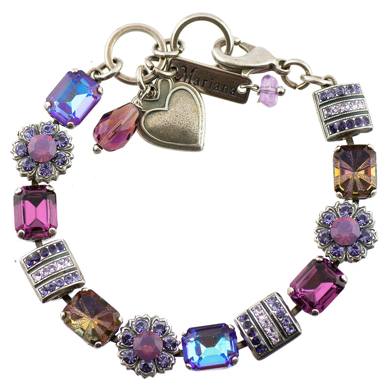 Mariana Jewelry Wildberry Silver Plated Flower Crystal Tennis Bracelet, 8", Tea Time Collection