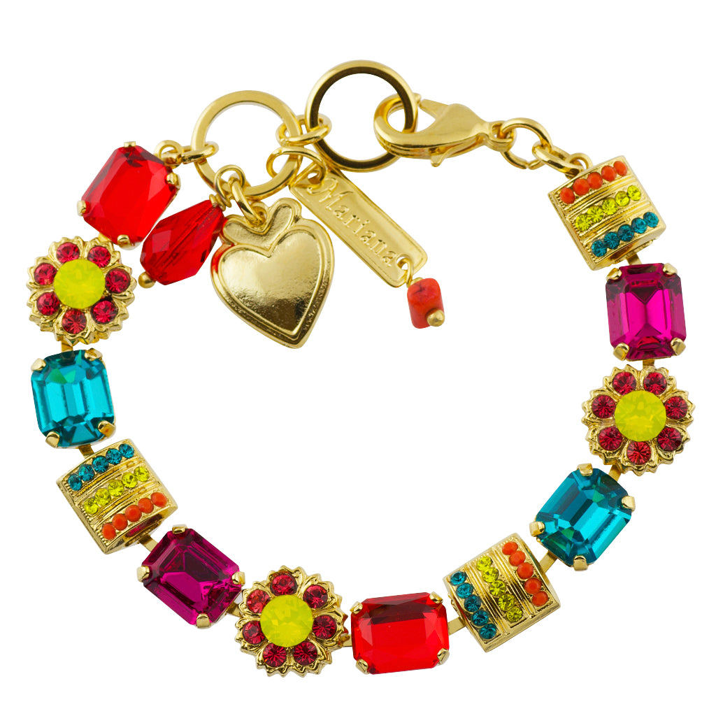 Mariana Poppy Gold Plated Flower Crystal Tennis Bracelet , 8"