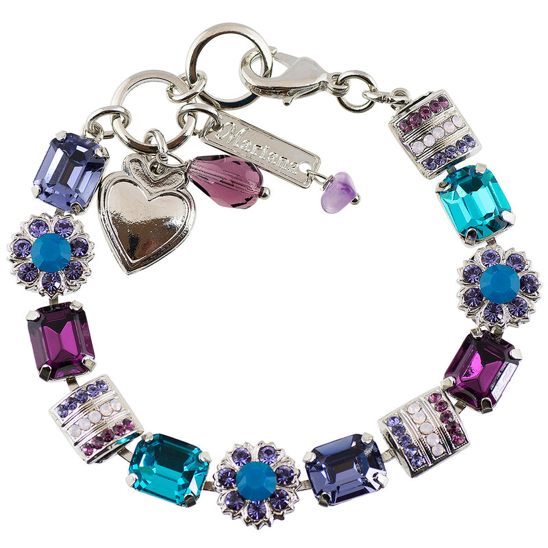 Mariana Jewelry Peacock Rhodium Plated Crystal Rectangle Tennis Bracelet